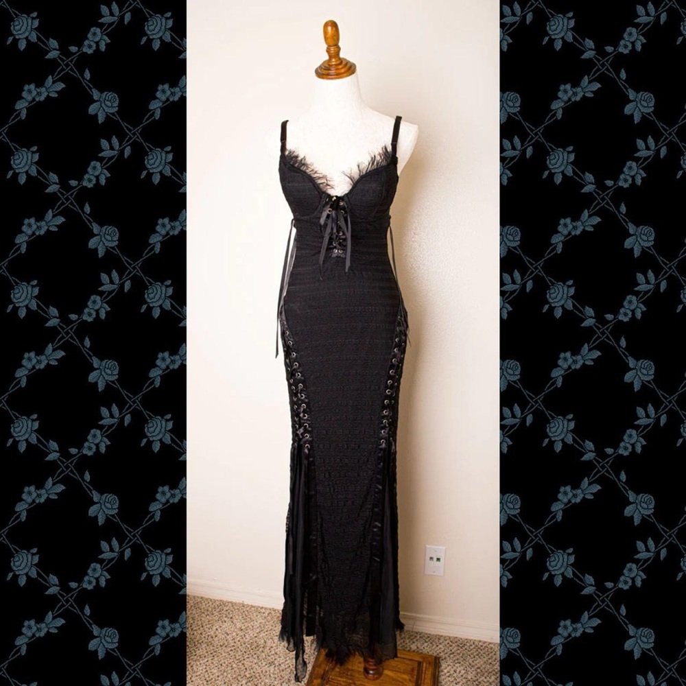 Vintage Lip Service Lace up Corset Gothic Romantic Gown Rave Wedding Dress L